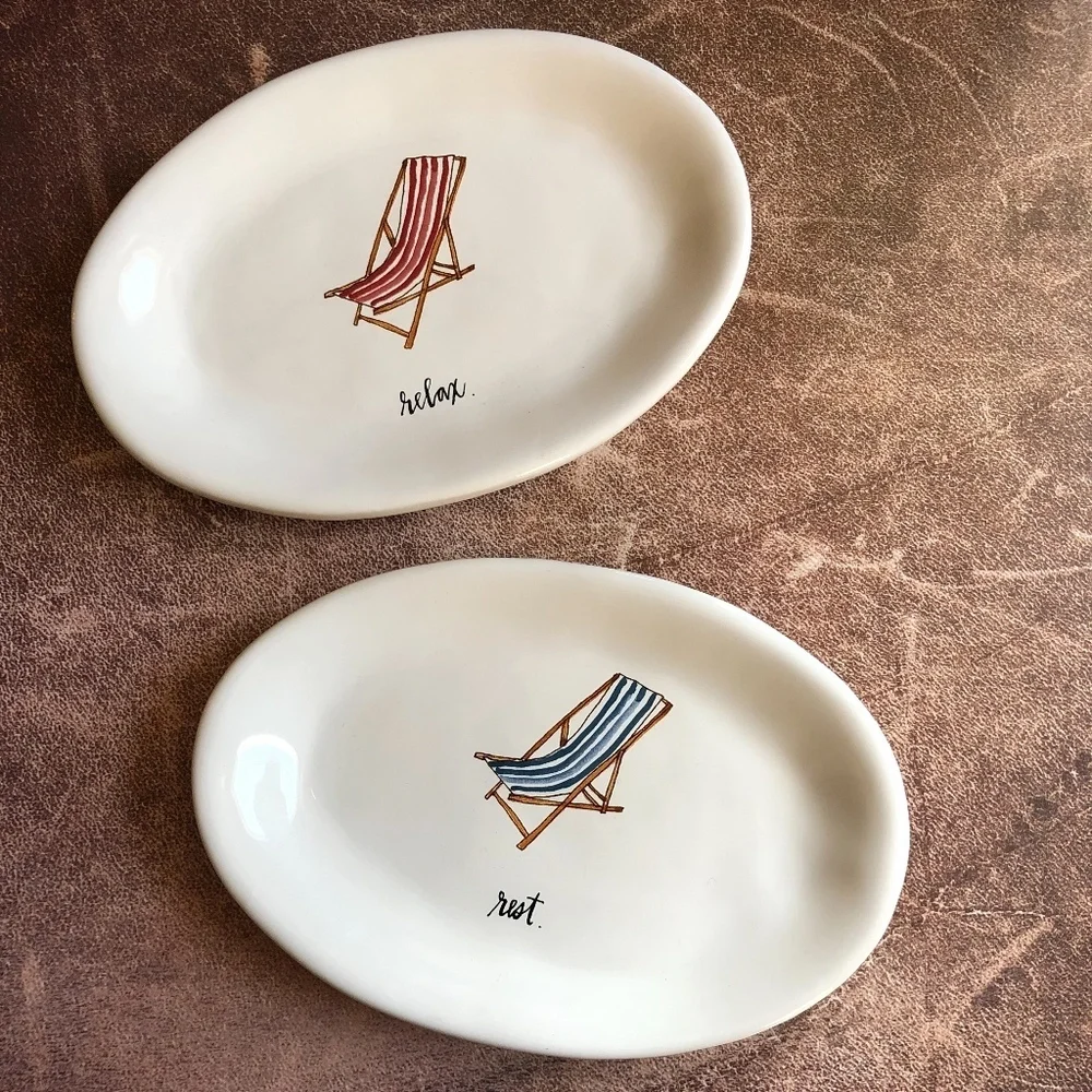 Rae Dunn Magenta Relax Rest Beach Chair Plates